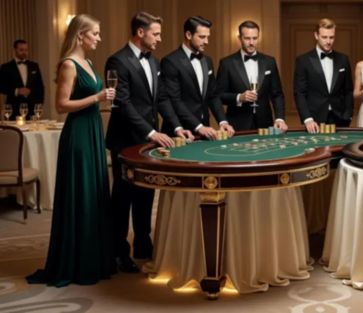 Elegant luxury mobile casino setup prepared for an evening event